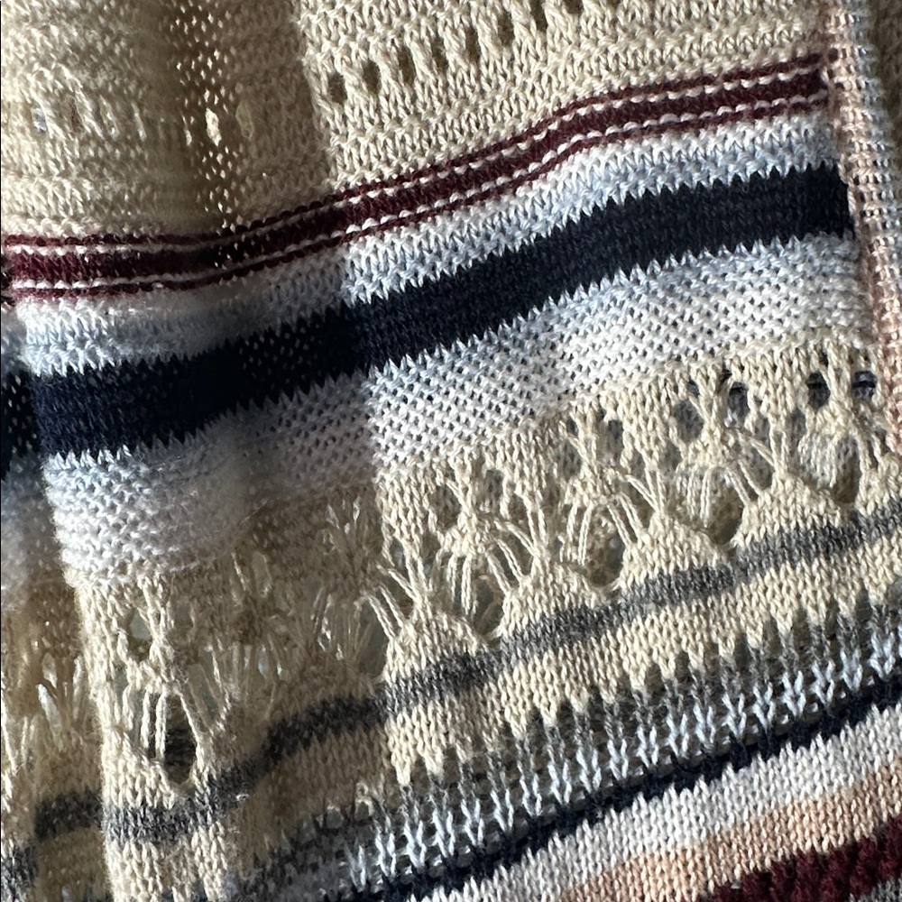 Democracy Women Multicolor Cochet Stripe Long Cardigan pocket Sweater Size L - Picture 4 of 10